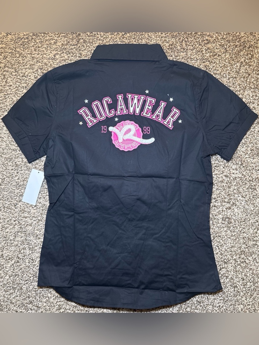 Rocawear Black Short-Sleeve Button-Up Shirt with Pink Logo